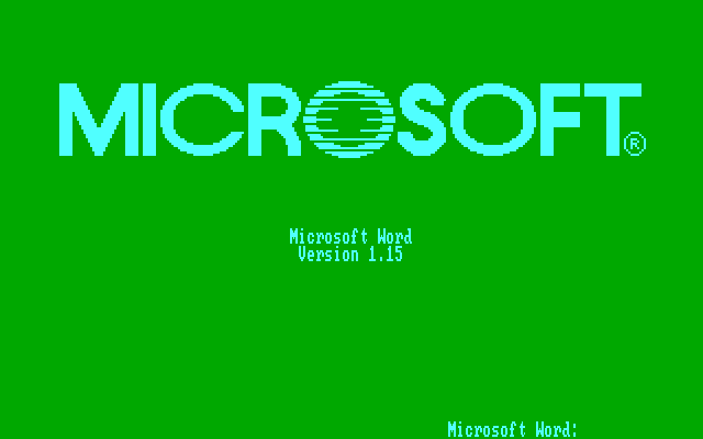 Ecran de démarrage de Microsoft Word en 1983