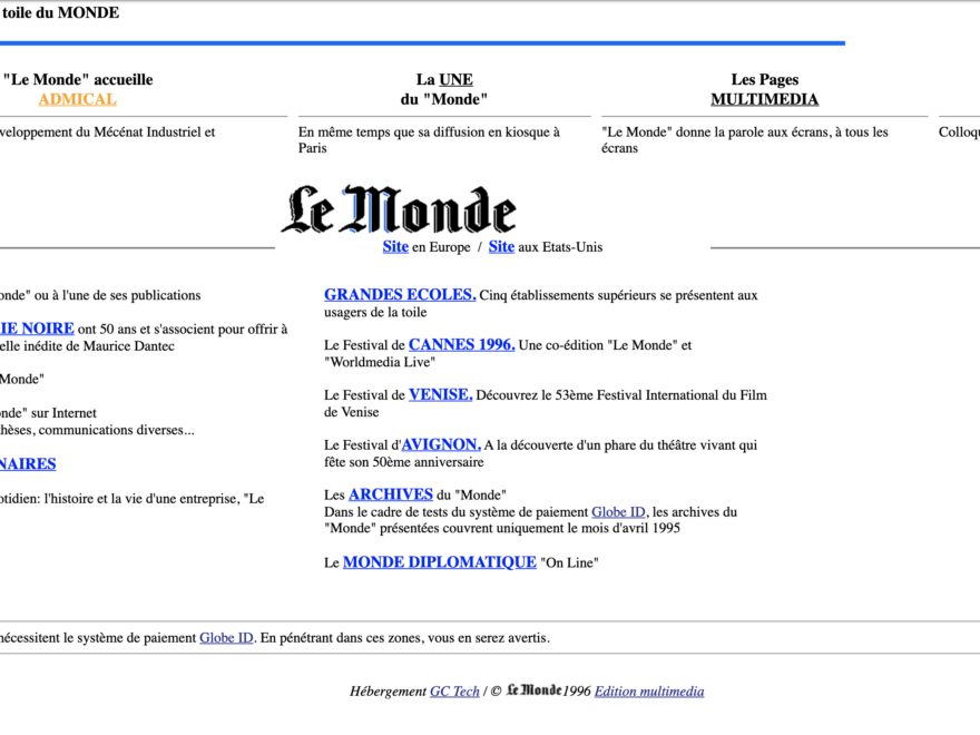 Homepage du Monde.fr du 19 octobre 1996